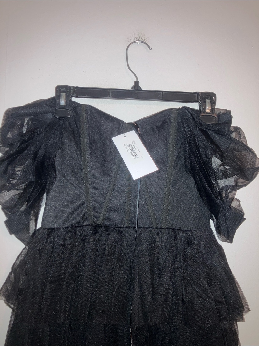 Jayde Black Tulle Off the Shoulder Tiered Mini Dress UK Size 6 - Picture 3 of 6
